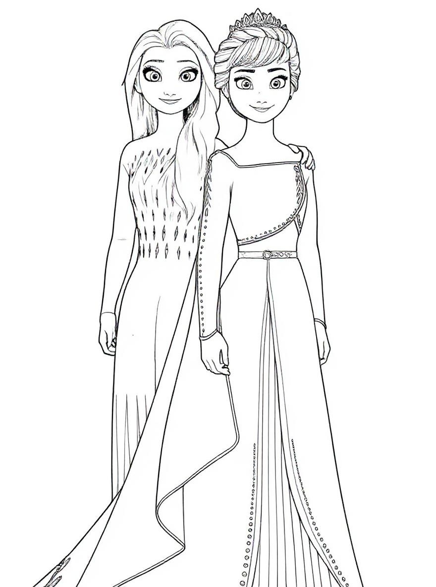 Elsa and Anna together coloring page