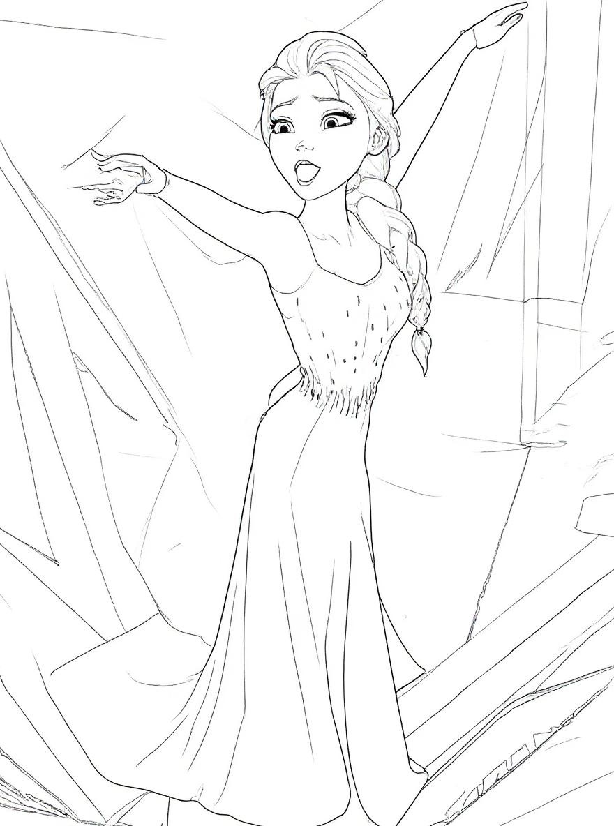 Elsa singing with magic coloring page