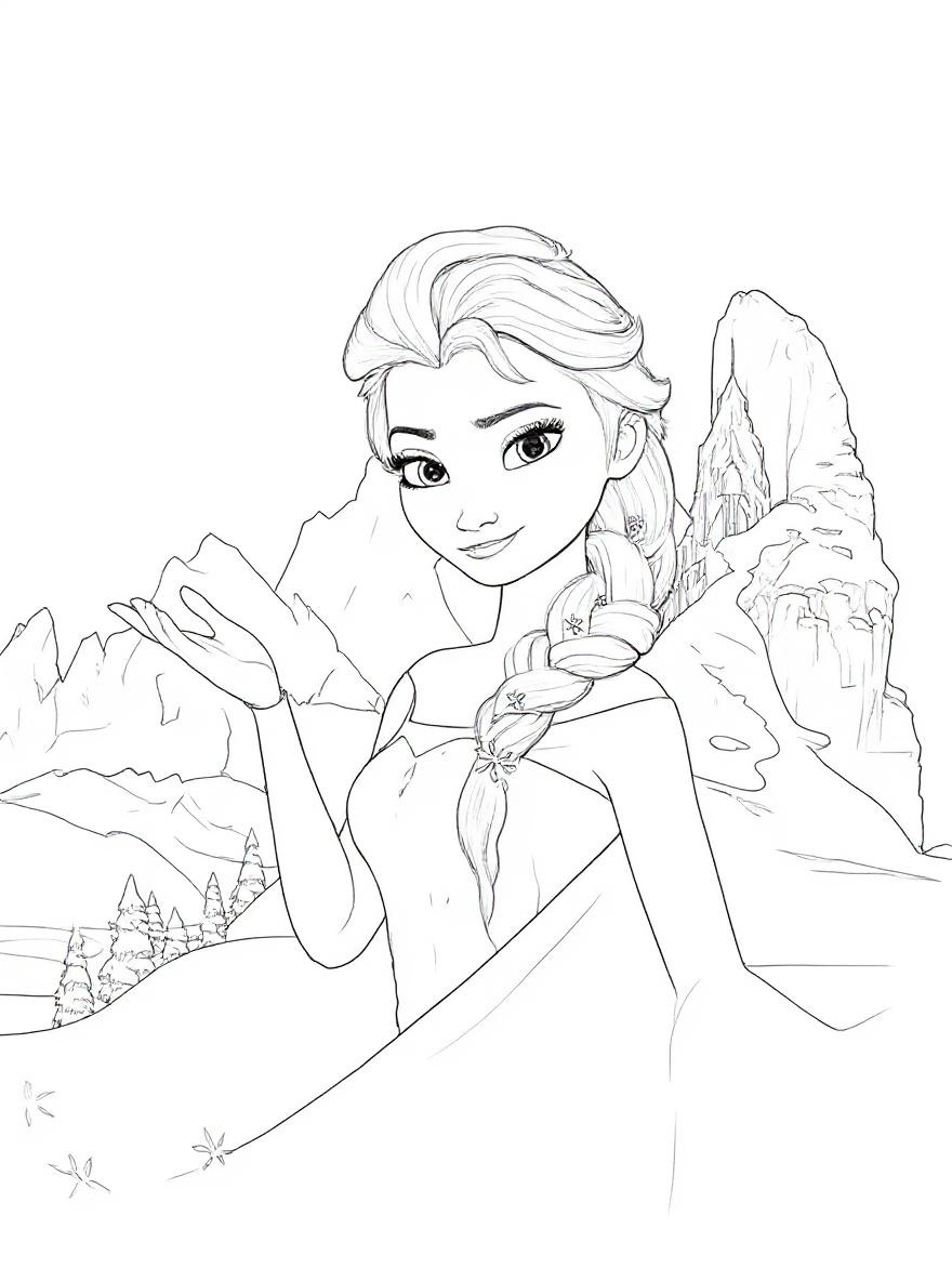 Elsa with magic snowflakes coloring page