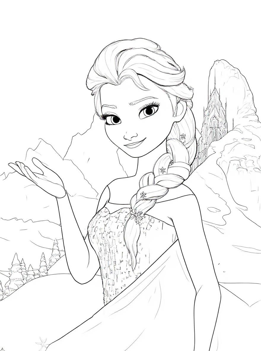 Elsa with magical snowflakes coloring page