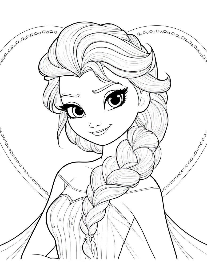 Elsa with Snowflakes and Hearts coloring page