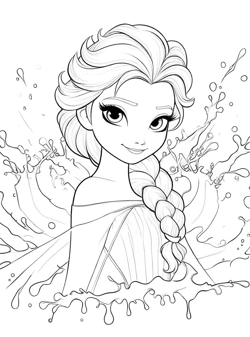 elsa with water splash coloring page