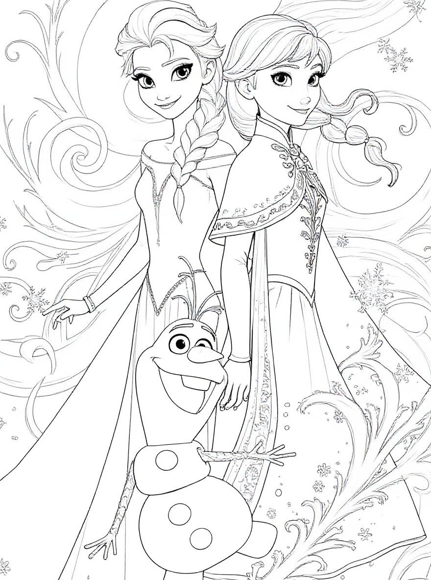 frozen anna elsa and olaf coloring page