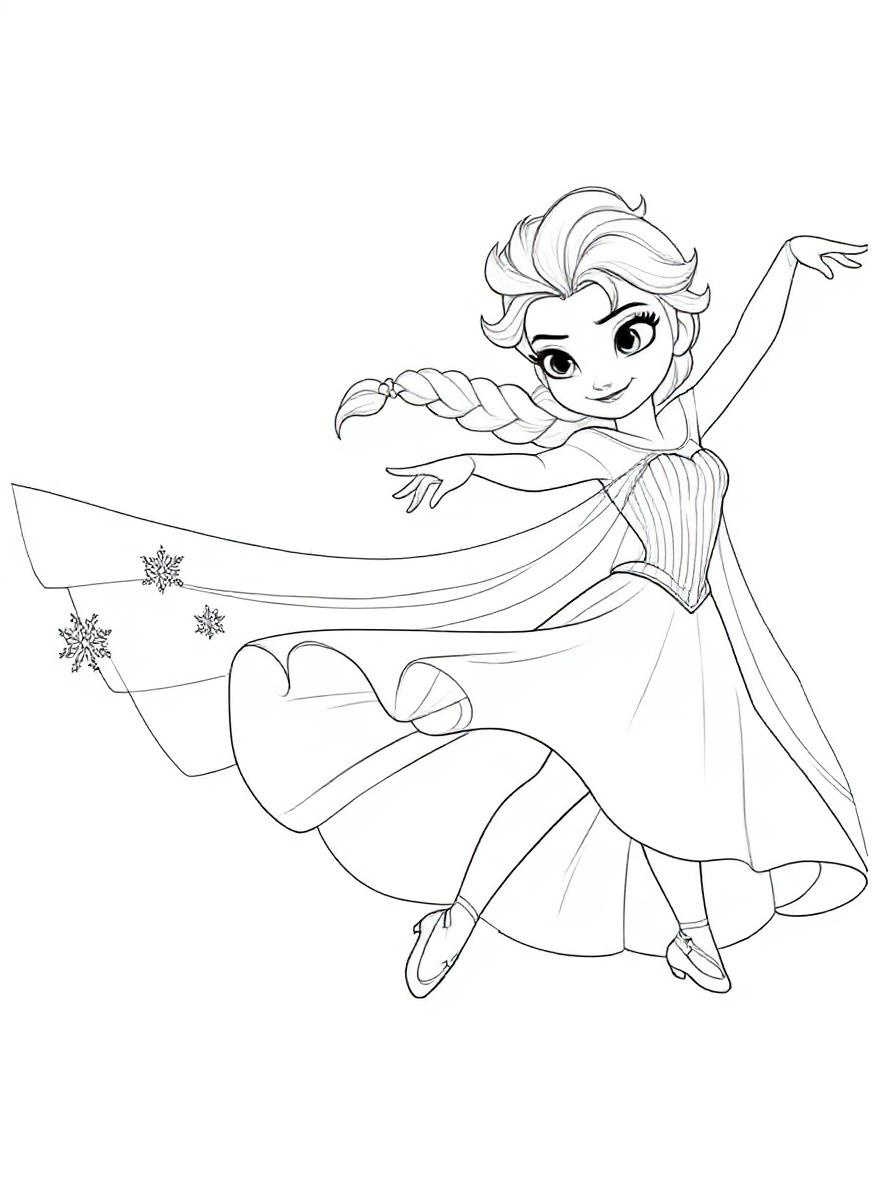 Frozen princess dancing coloring page