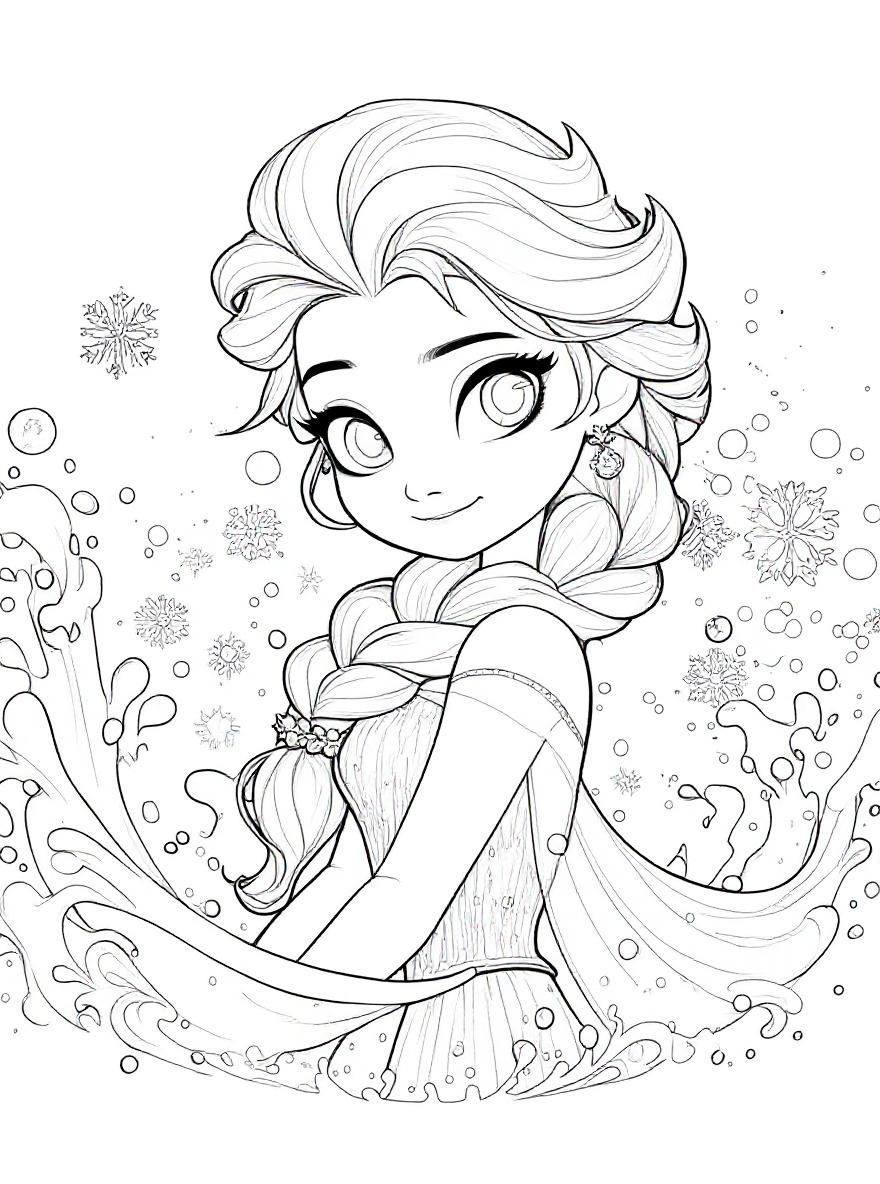 Frozen princess water splash coloring page