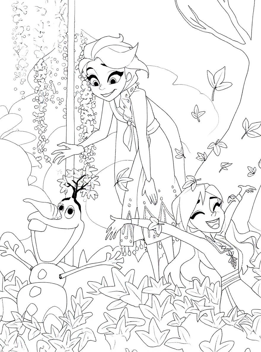 Frozen sisters and olaf coloring page