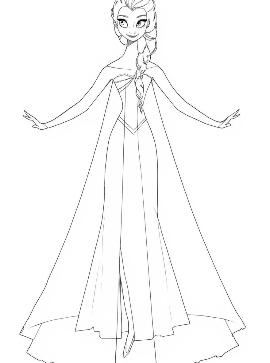 Ice queen in blue gown coloring page