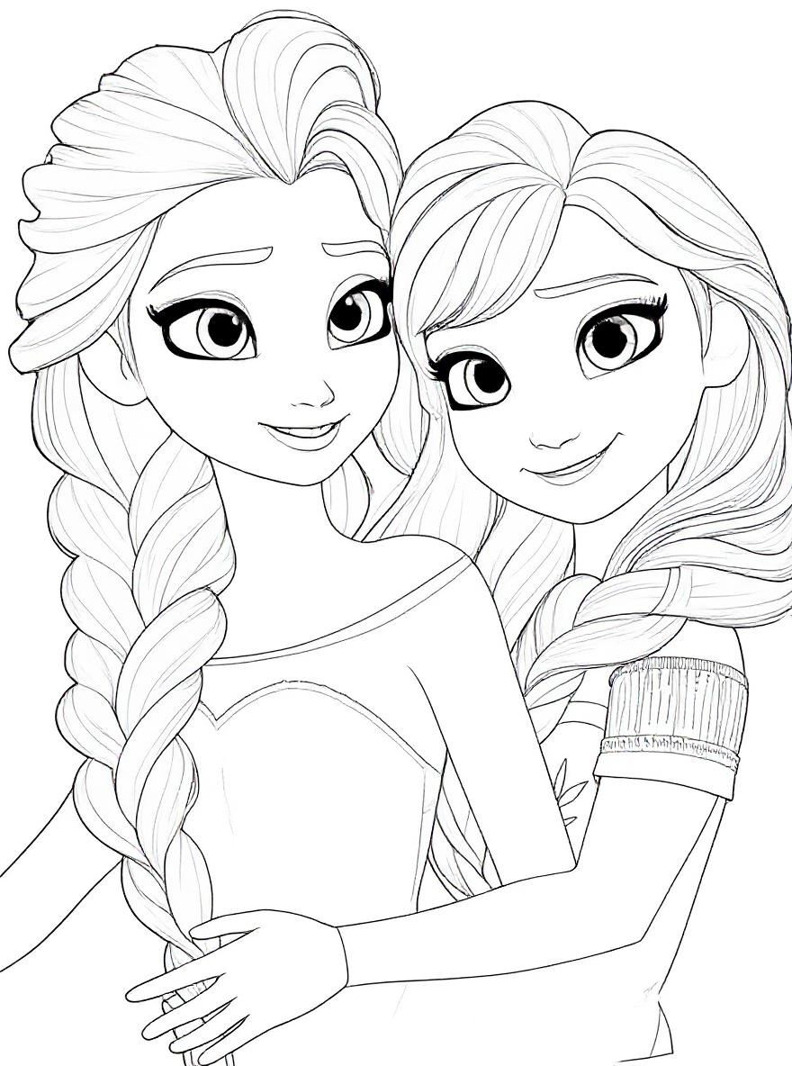 two frozen princesses smiling coloring page