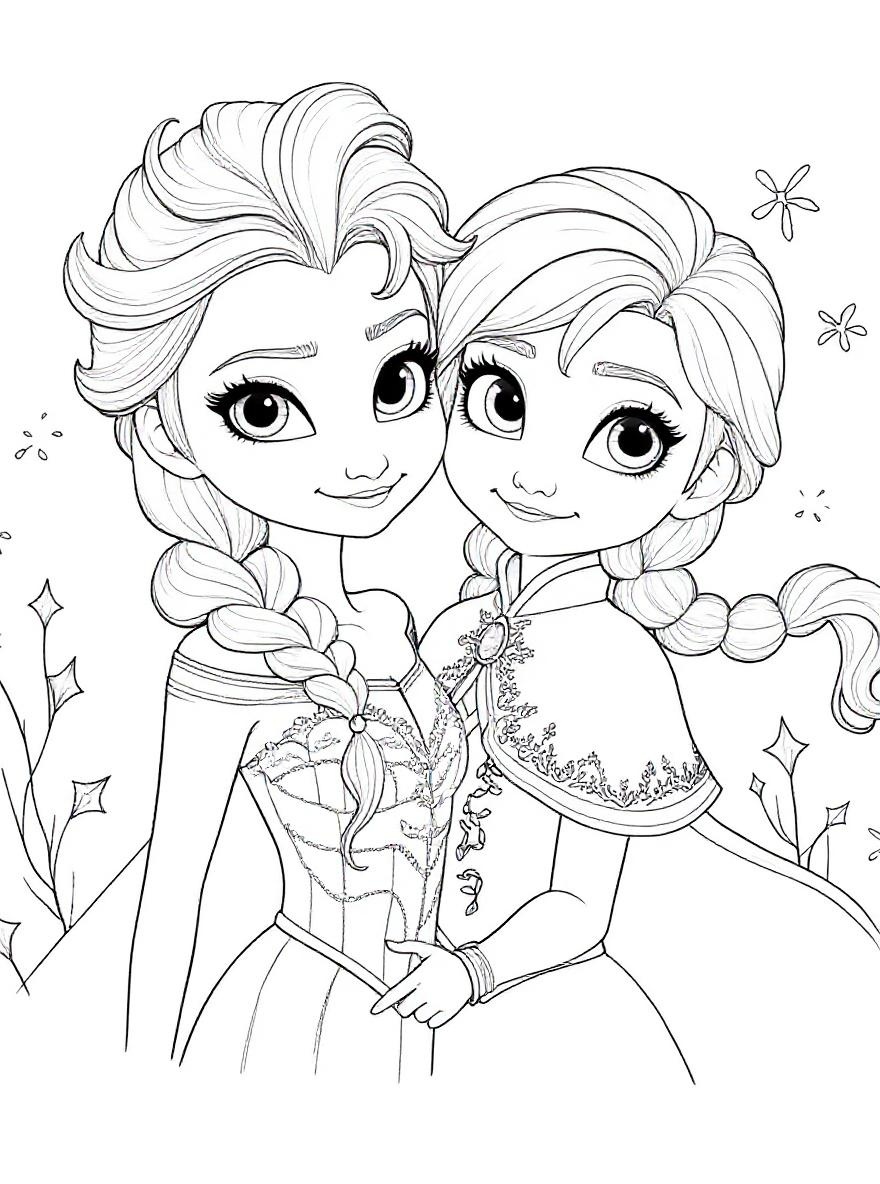 two princesses together coloring page
