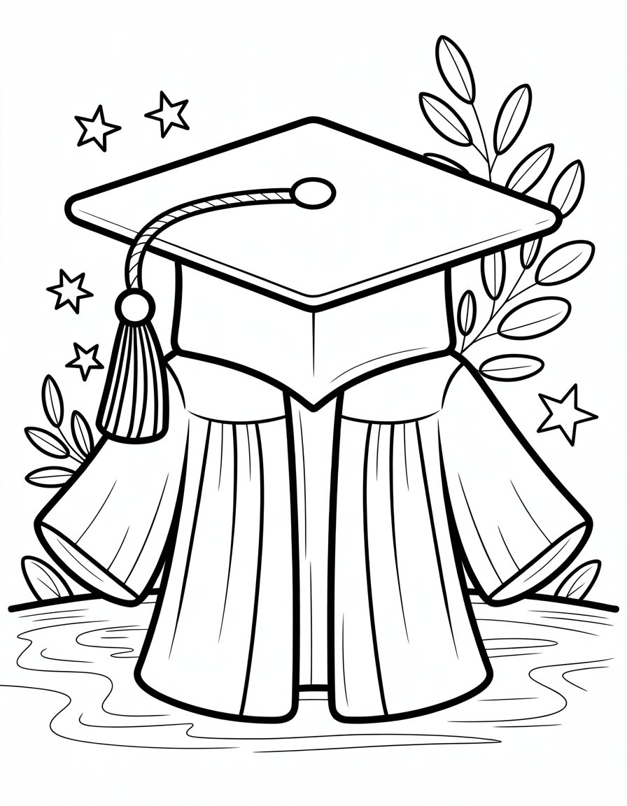 graduation cap and gown coloring page