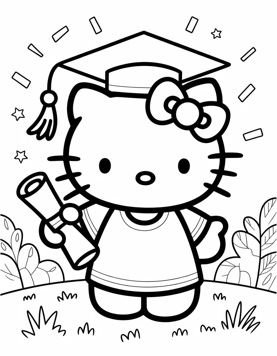 hello kitty graduation coloring page