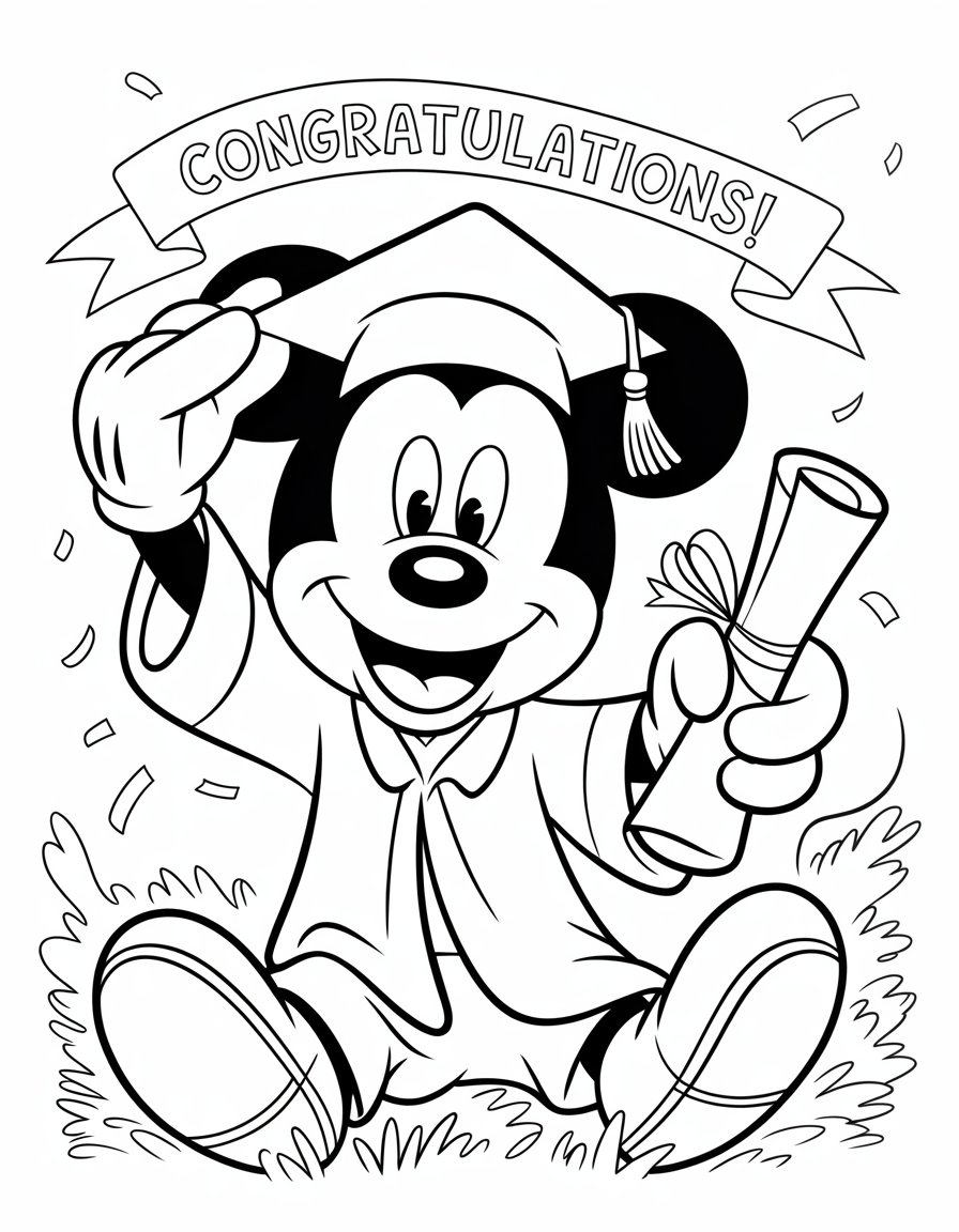 mickey mouse graduation coloring page