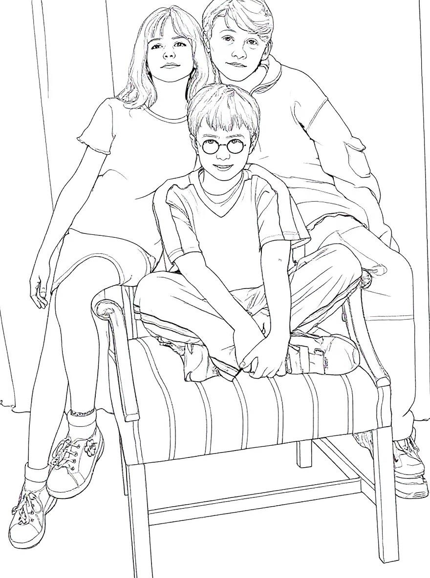 Harry Hermione and Ron together coloring page