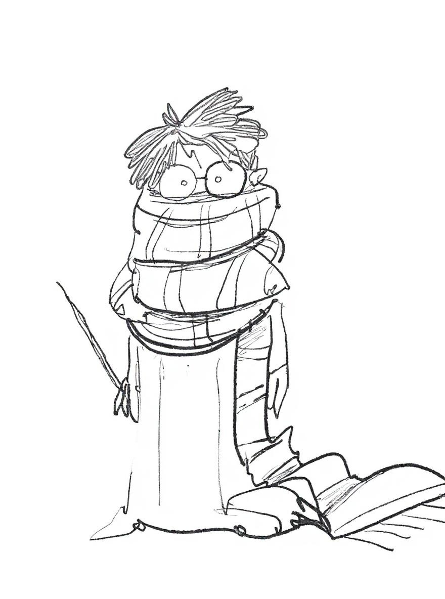 Harry Potter bundled in scarf coloring page