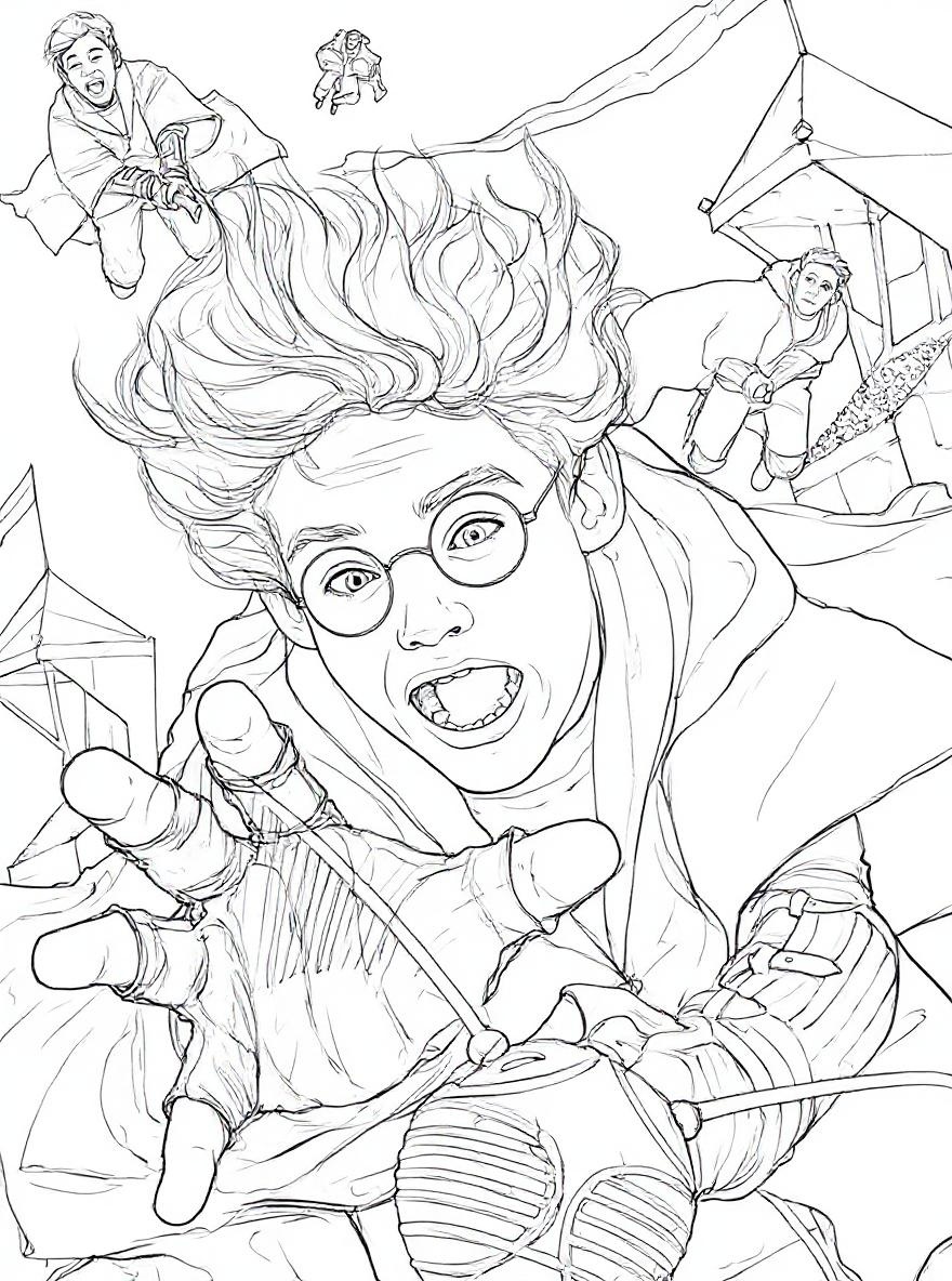 Harry Potter catches the snitch coloring page