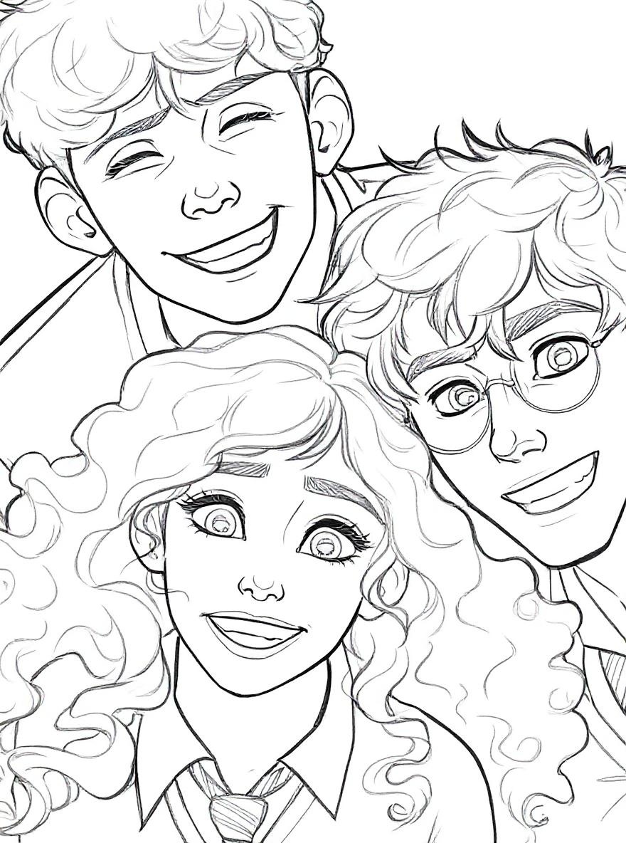 Harry Potter friends smiling coloring page