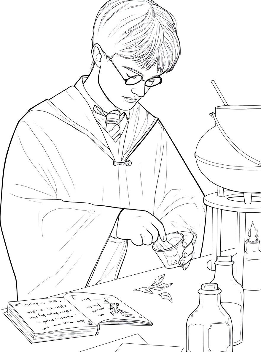 Harry Potter potion making coloring page