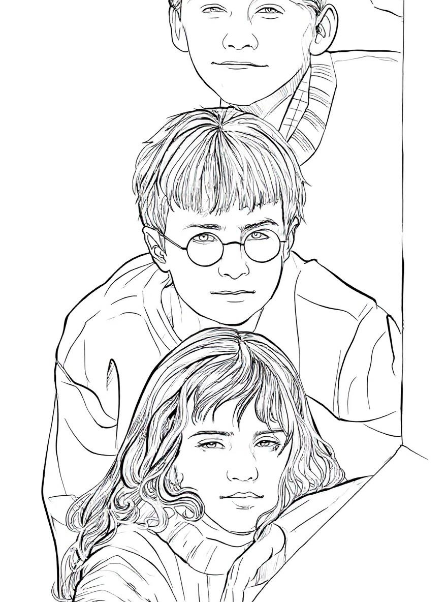 Harry Potter Ron and Hermione coloring page