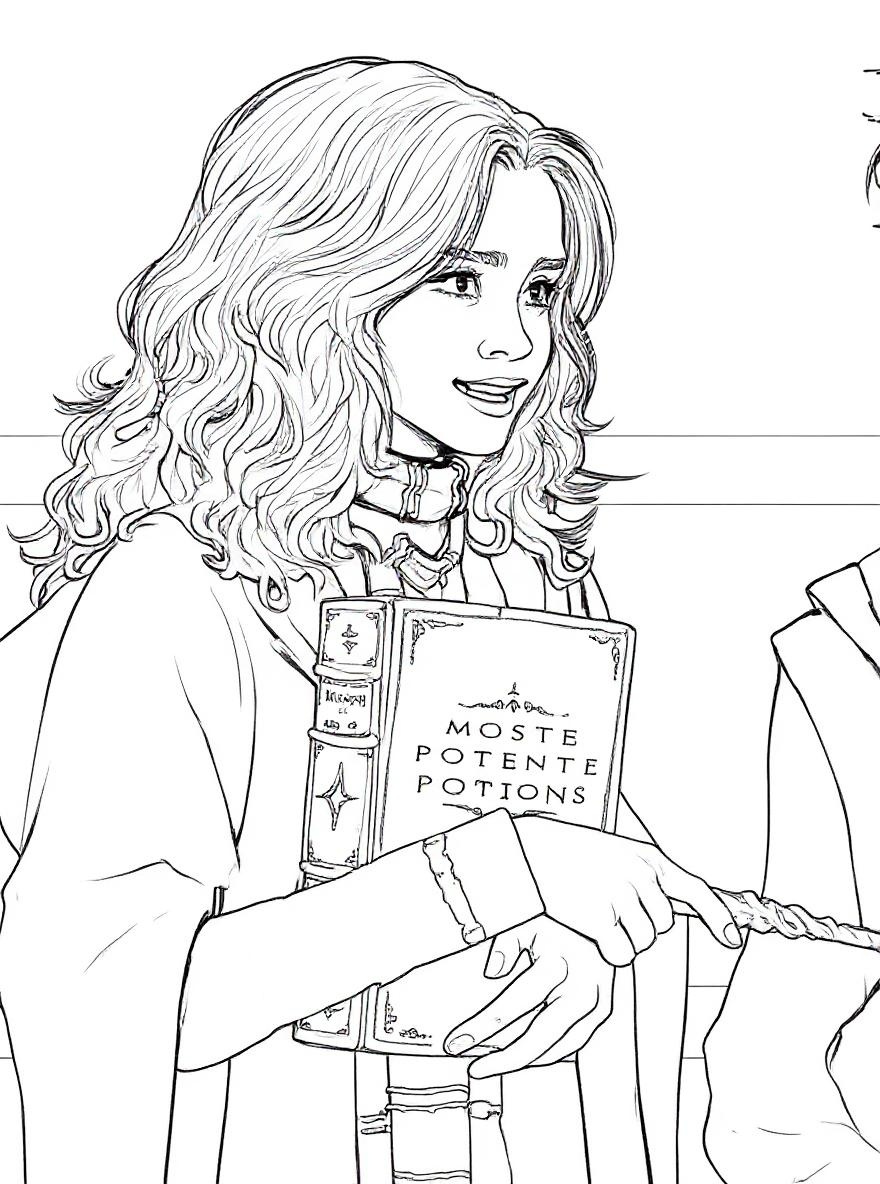 Hermione with a book coloring page