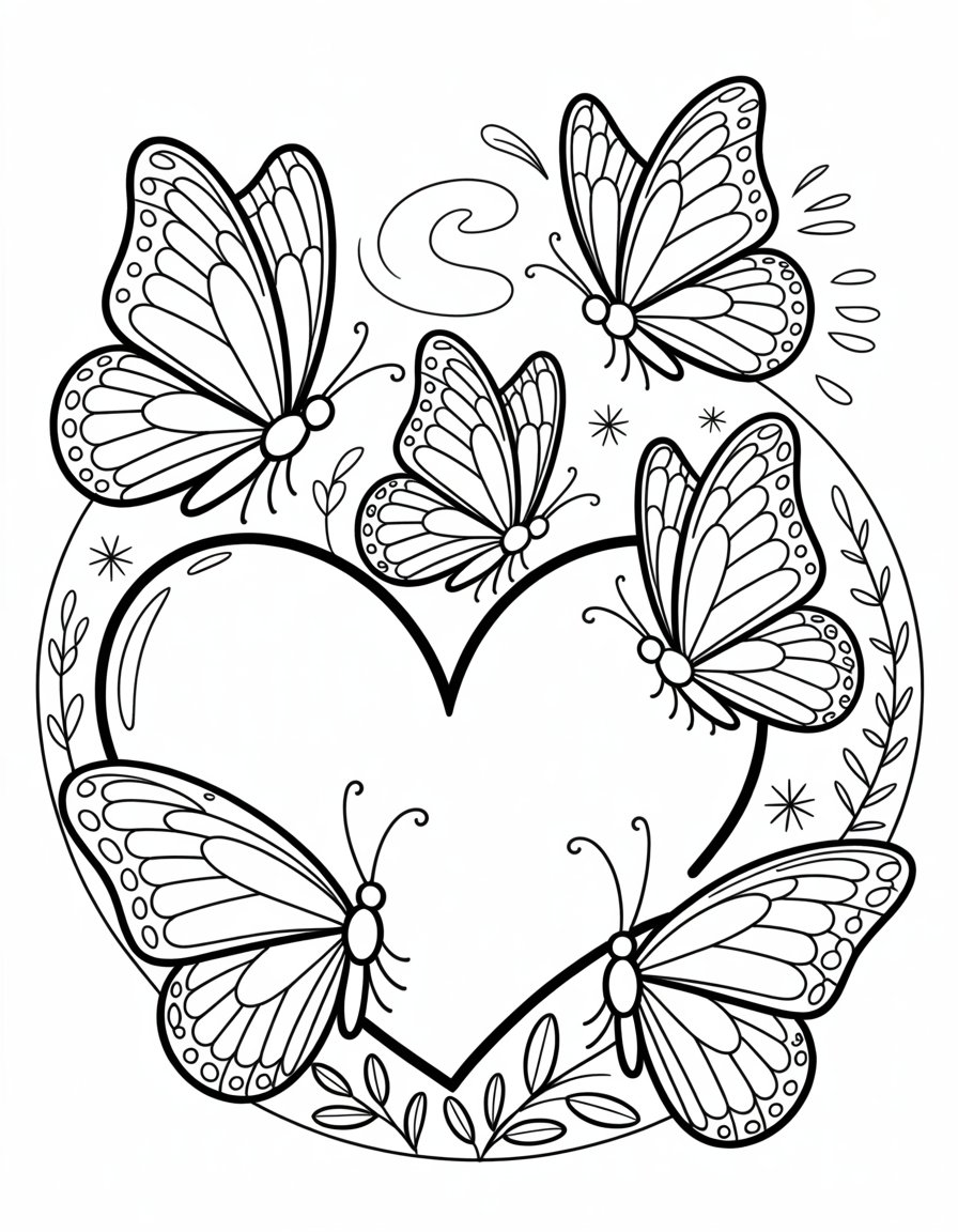 butterfly heart coloring page