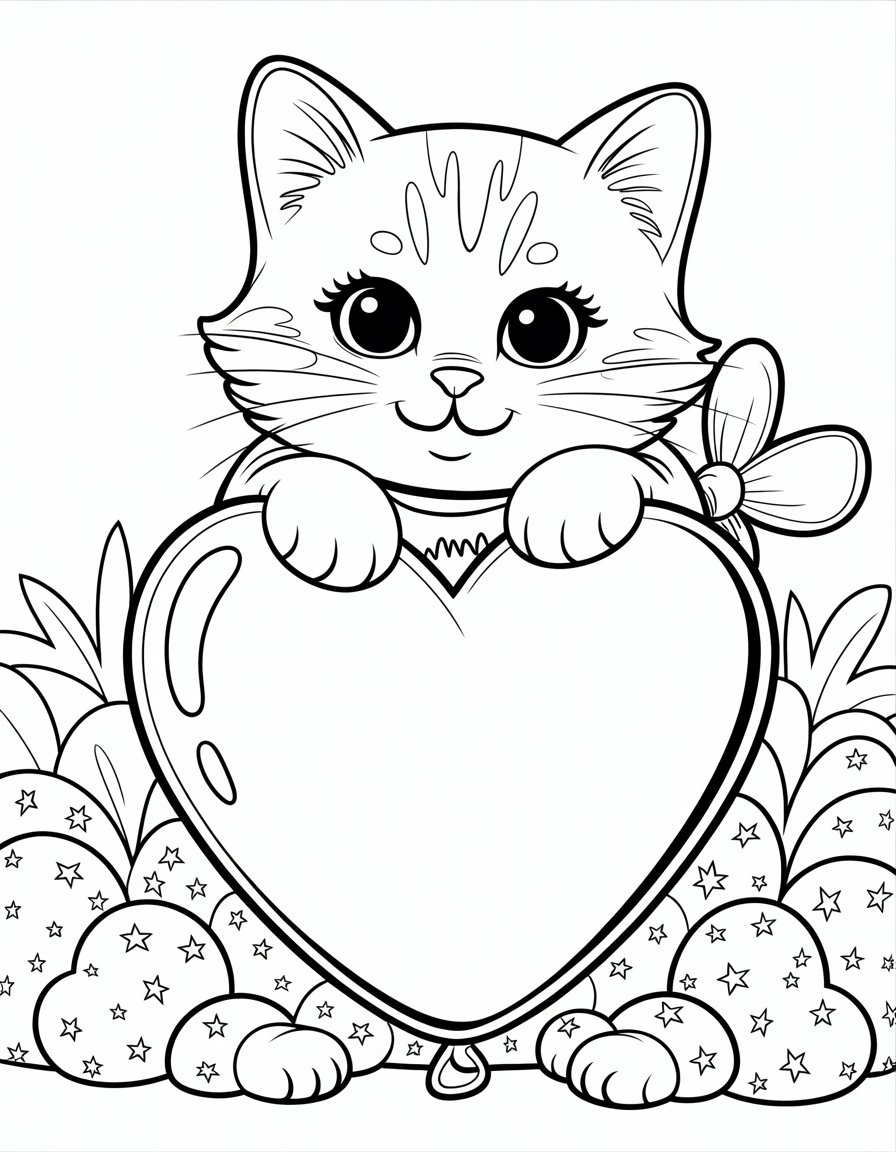 cat heart coloring page