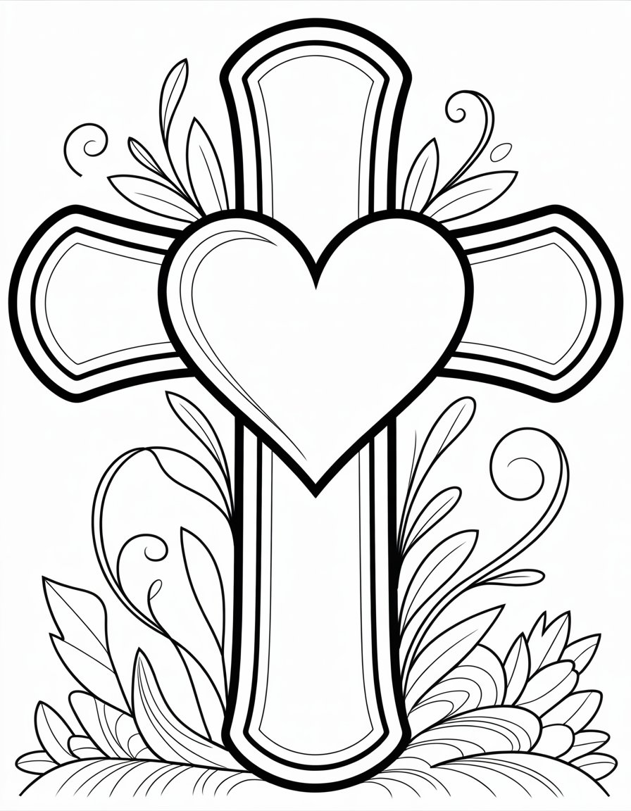 cross with heart coloring page