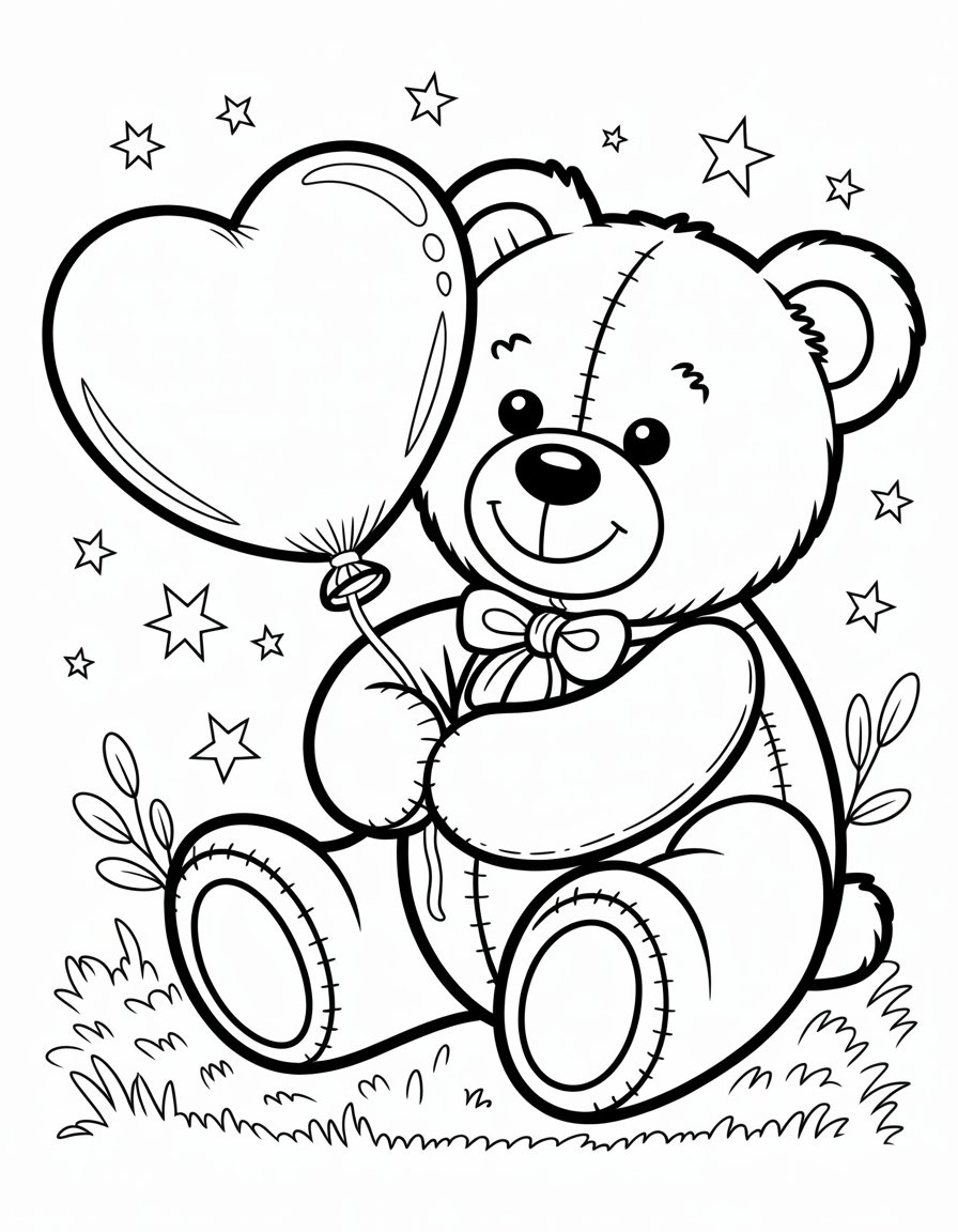cute teddy bear with heart coloring page