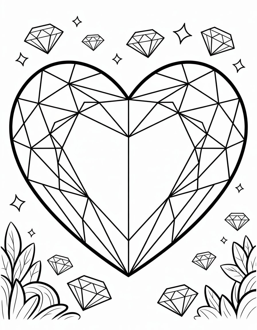 diamond heart coloring page