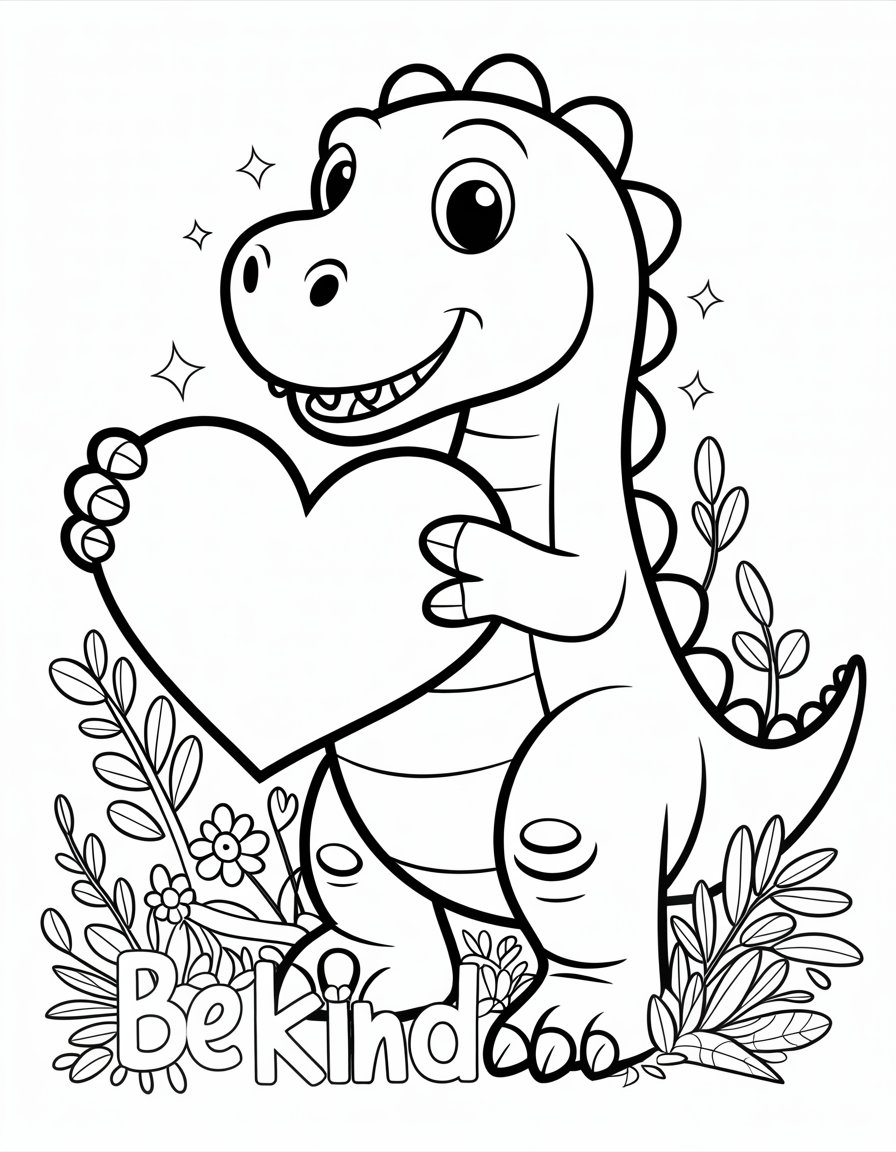 dinosaur with heart coloring page