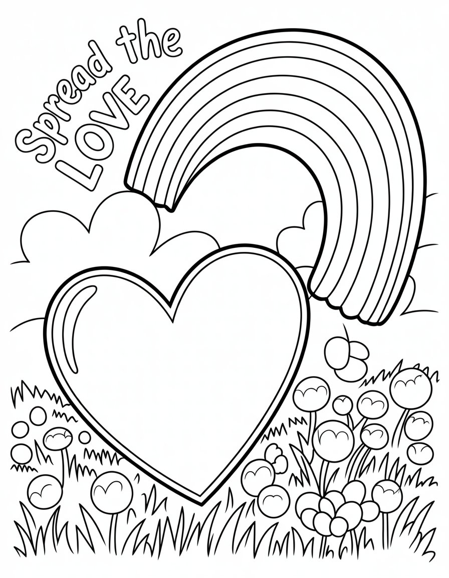 heart and rainbow coloring page