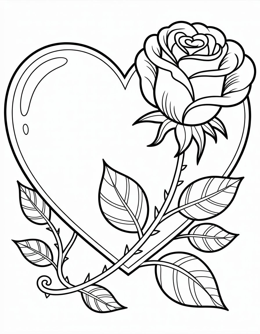 heart and rose coloring page