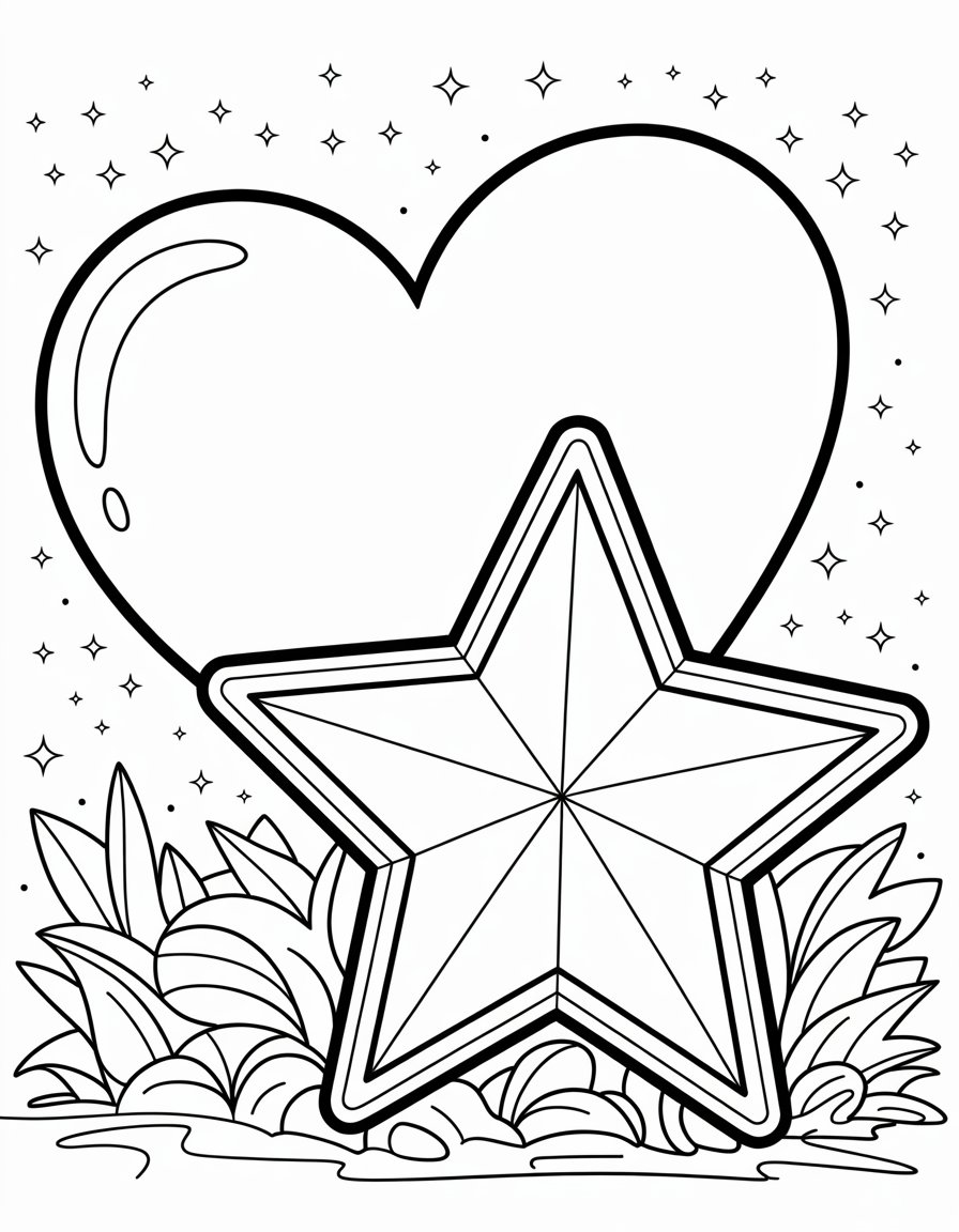 heart and star coloring page