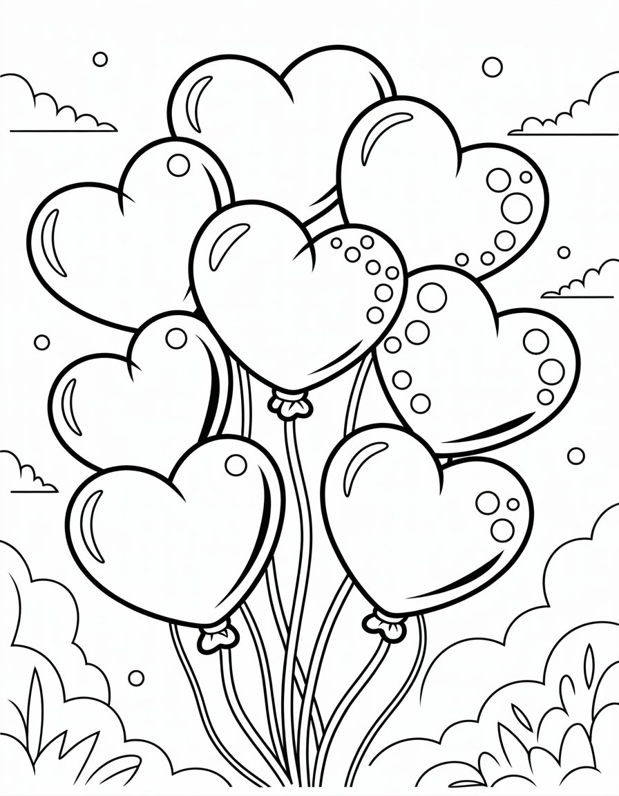 heart balloons coloring page