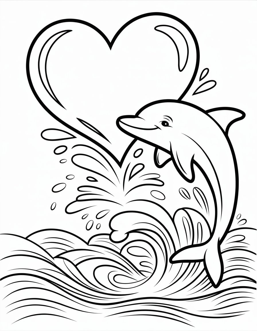 heart dolphin coloring page