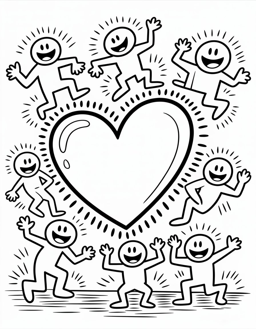heart keith haring coloring page