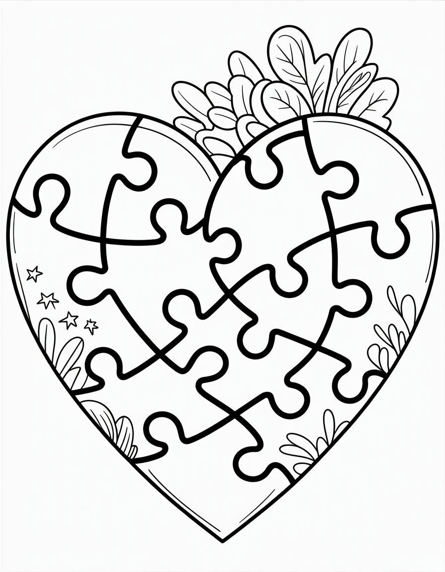 heart puzzle coloring page