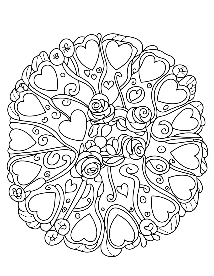 heart rose mandala coloring page