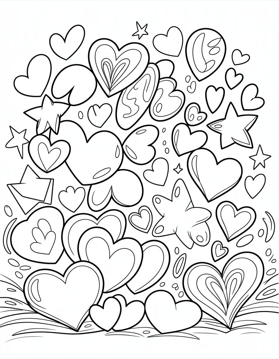 hearts and stars coloring page