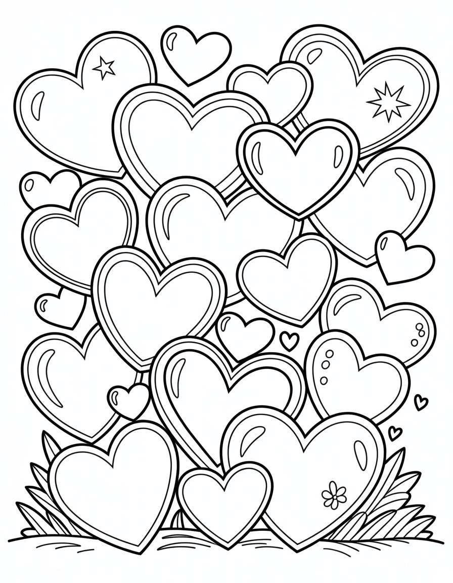 rainbow hearts coloring page