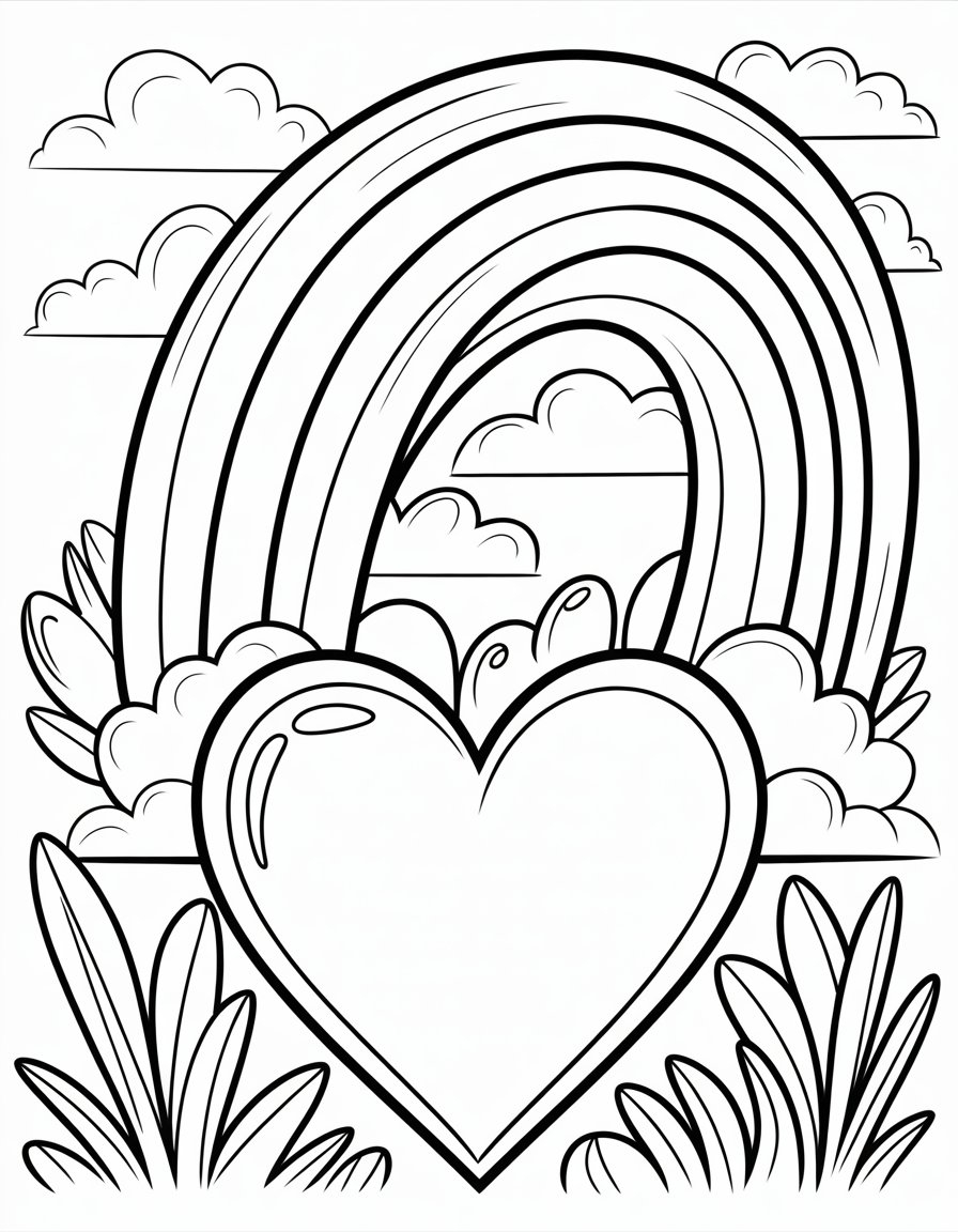 rainbow with heart coloring page