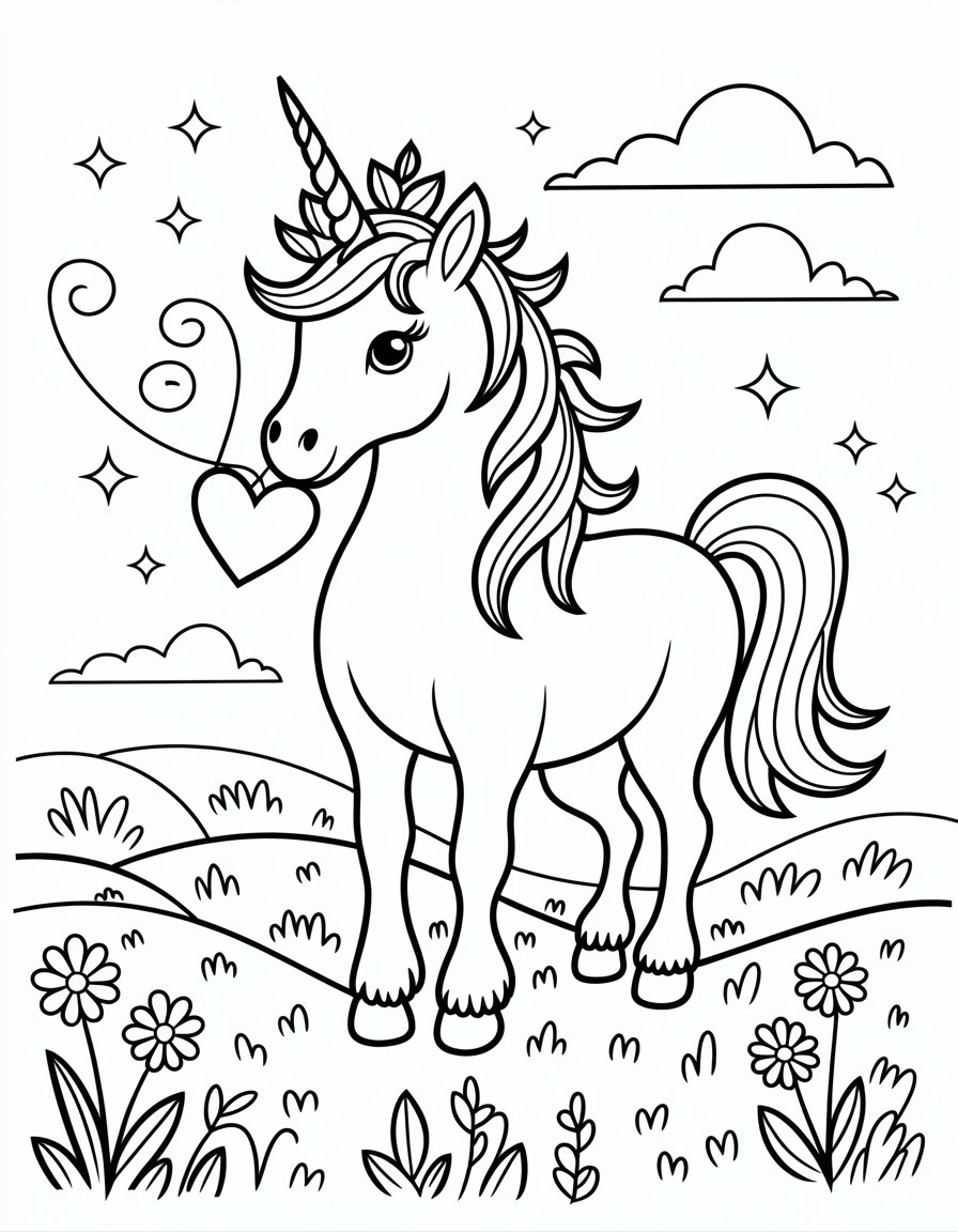 unicorn with heart coloring page