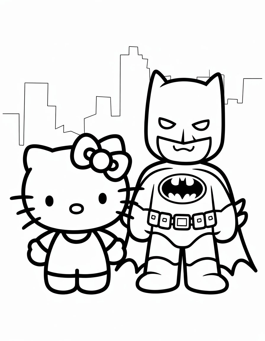 hello kitty and batman coloring page