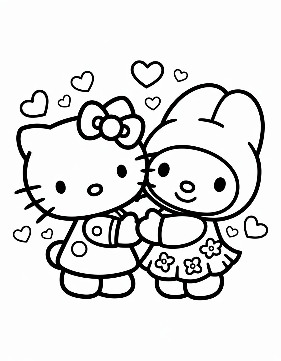 hello kitty and my melody coloring page