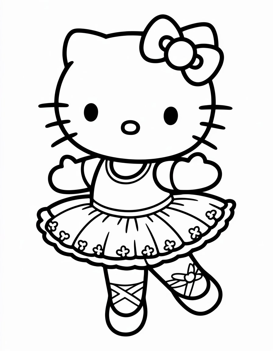 hello kitty ballerina coloring page