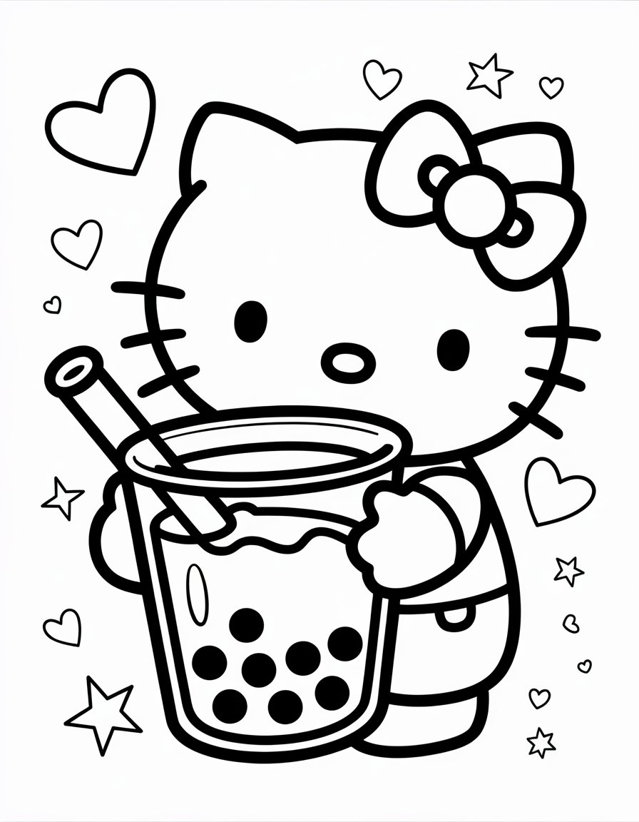 hello kitty boba coloring page