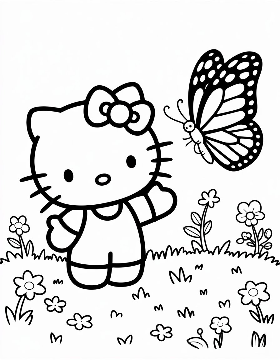 hello kitty butterfly coloring page