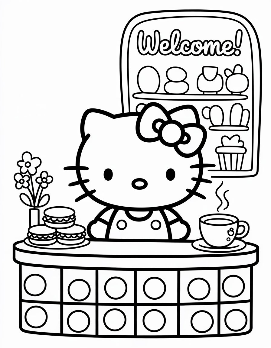 hello kitty cafe coloring page