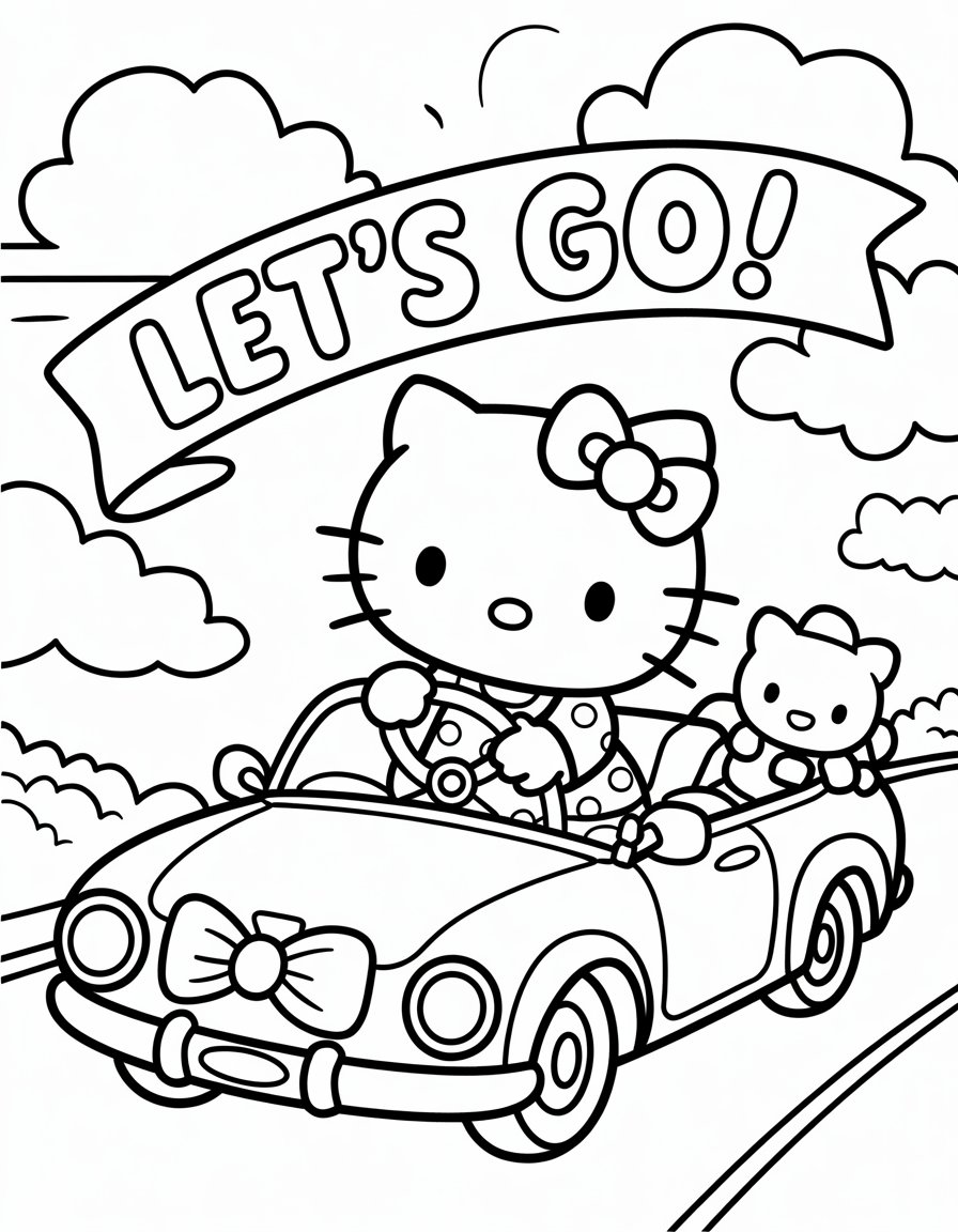 hello kitty car coloring page