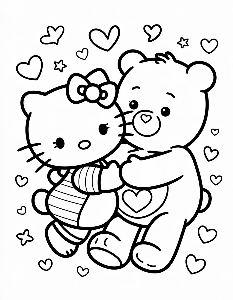 hello kitty care bear coloring page