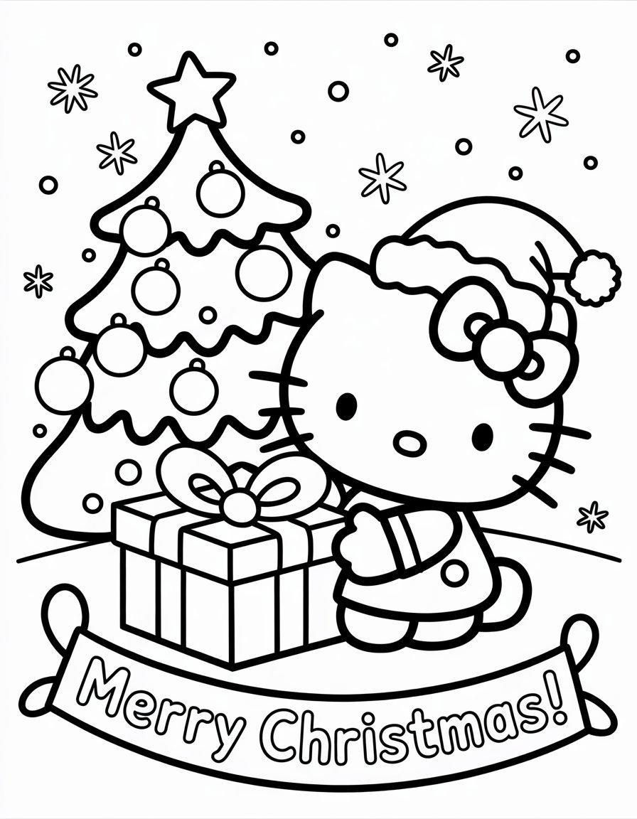 hello kitty christmas coloring page